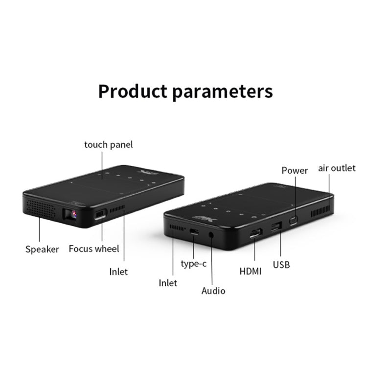 X2 (1+8G) DLP Android 7.1Smart Mini Projector X2 With Sliding Lens Cover Wifi Mini Projector (Black)