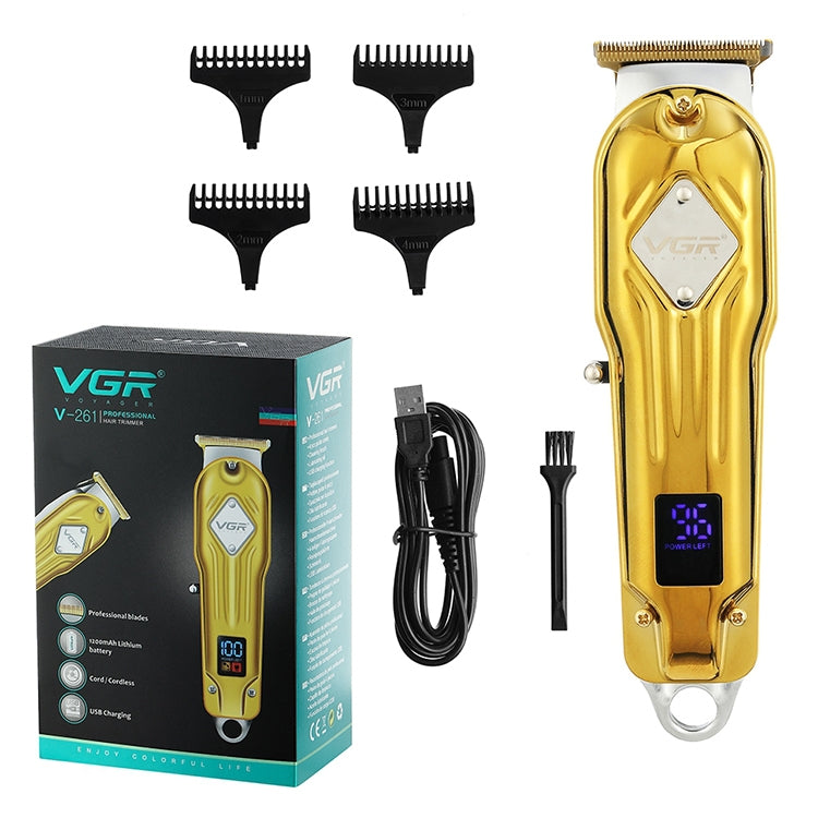 ماكينة قص الشعر الاحترافية المعدنية VGR V-261 بقوة 8 وات بمنفذ USB وشاشة رقمية LED، V-261 (ذهبي)، V-261 (فضي)