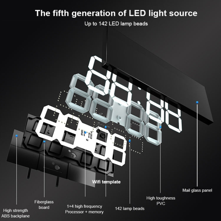 ساعة رقمية LED لغرفة المعيشة، ساعة حائط إبداعية مزودة بخاصية واي فاي، قابس أمريكي، 4 بت واي فاي مجوف أبيض، 4 بت واي فاي مجوف أحمر، 4 بت واي فاي صندوق مغلق أبيض