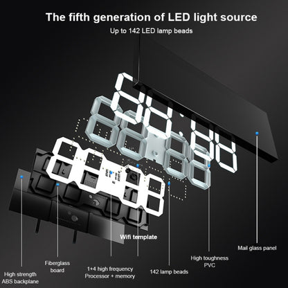 ساعة رقمية LED لغرفة المعيشة، ساعة حائط إبداعية مزودة بخاصية واي فاي، قابس أمريكي، 4 بت واي فاي مجوف أبيض، 4 بت واي فاي مجوف أحمر، 4 بت واي فاي صندوق مغلق أبيض
