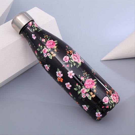 Animals Plants Pattern Thermal Cup Vacuum Flask Heat Water Bottle Portable Stainless Steel Sports Kettle, 500ml