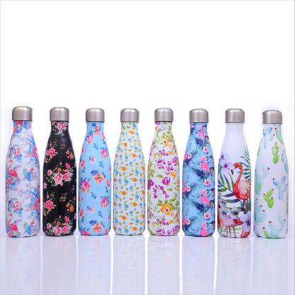 Animals Plants Pattern Thermal Cup Vacuum Flask Heat Water Bottle Portable Stainless Steel Sports Kettle, 500ml