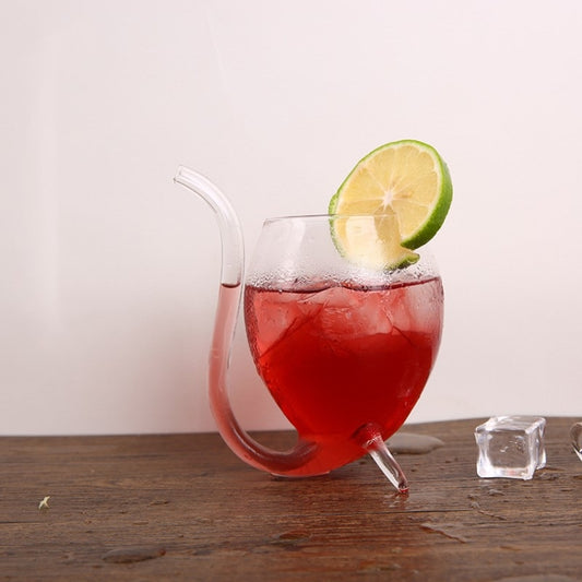 300ML Creative Glass Mug Milk Cup with straw Cold Drink Cup Juice Mug Wine Glass, 300ML Juice Mug