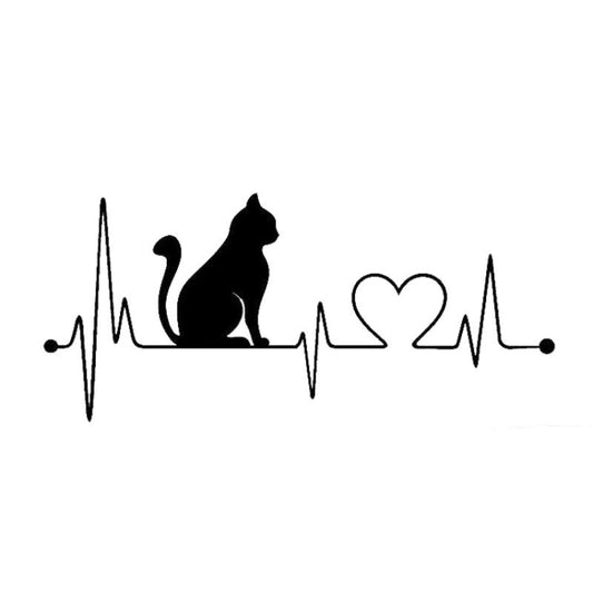 10 PCS Pet Cat Heartbeat Lifeline Vinyl Decal Creative Car Stickers Car Styling Truck Accessories,  26.5x12CM, Black, Silver