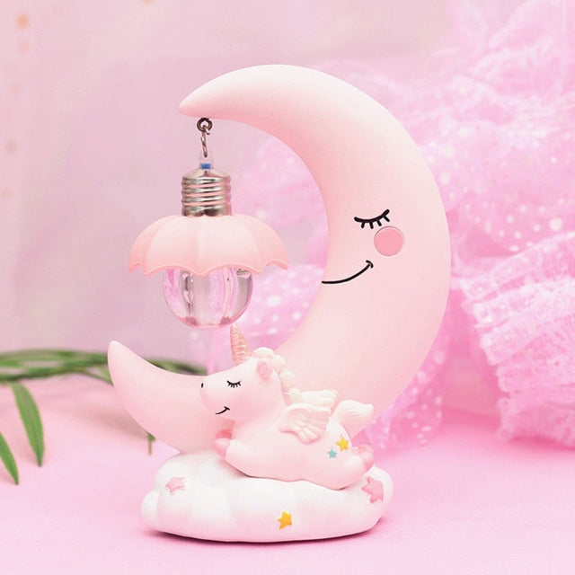 Moon Resin Cartoon Romantic Bedroom Decor Night Lamp Baby Kids Birthday Xmas Gift, Blue, Pink