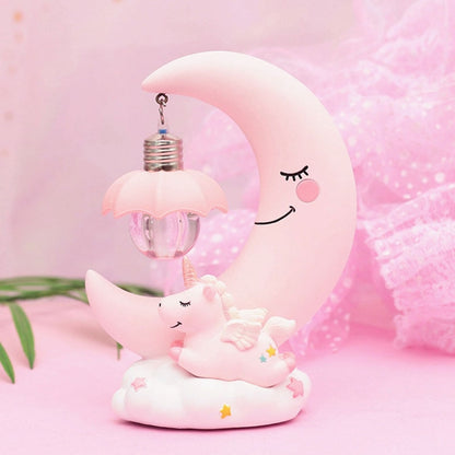Moon Resin Cartoon Romantic Bedroom Decor Night Lamp Baby Kids Birthday Xmas Gift, Blue, Pink