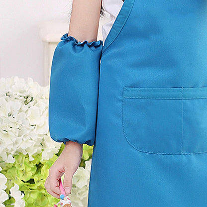 Children Cartoon Frog Pattern Apron Drawing Sleeves Painting Clothes, Blue Cuff One Size