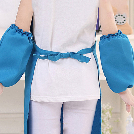 Children Cartoon Frog Pattern Apron Drawing Sleeves Painting Clothes, Blue Cuff One Size