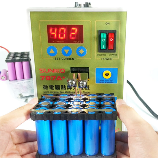 آلة لحام نقطي SUKKO LED Pulsel للبطارية + آلة لحام نقطي، لحام دقيق بالكمبيوتر مع ضوء LED ومشبك بطارية، قابس الاتحاد الأوروبي 220 فولت