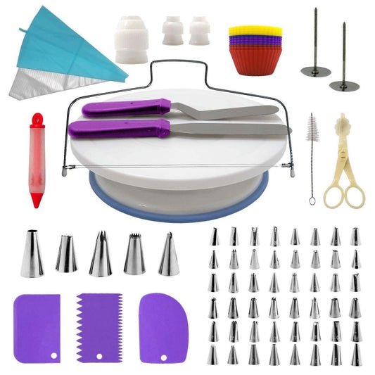 106 in 1 Cake Turntable Set Stainless Steel Decorating Mouth Cake Decorating Baking Tool, 106 PCS/Set Purple, 106 PCS/Set Blue