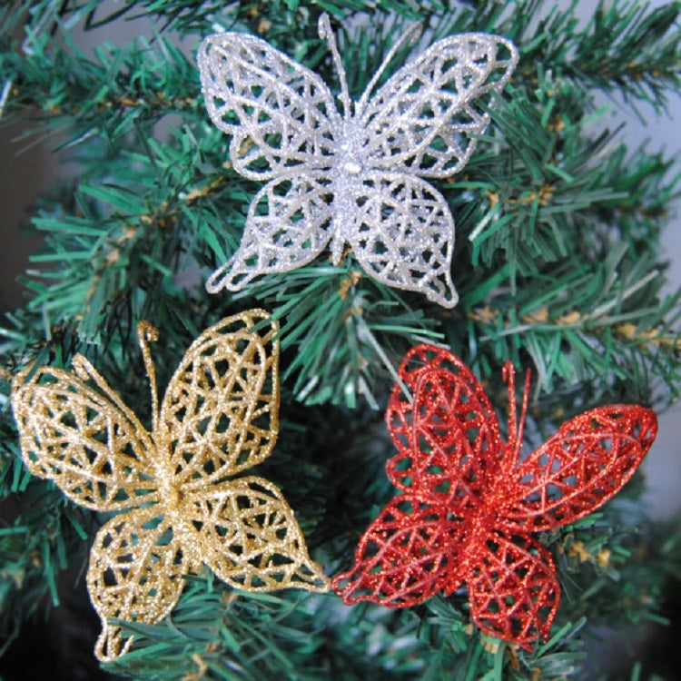 5 PCS Christmas Tree Decoration Artificial Flower Butterfly Christmas Pendant, Gold