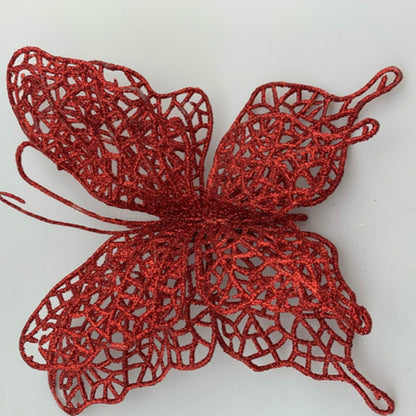 5 PCS Christmas Tree Decoration Artificial Flower Butterfly Christmas Pendant, Gold