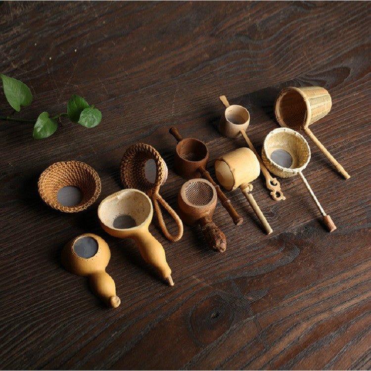 Bamboo Woven Creative Filter Reusable Filter Tea Colander Gadget, Calabash Double Section Tea Leak, Bamboo Root Tea Leak, Bamboo Pole Gauze Plum Tea Leak, Bamboo Pole Hole Tea Leak, Rattan Tea Drain with Handle, Bamboo Woven Tea Leak, Poplar Tea Leak��...