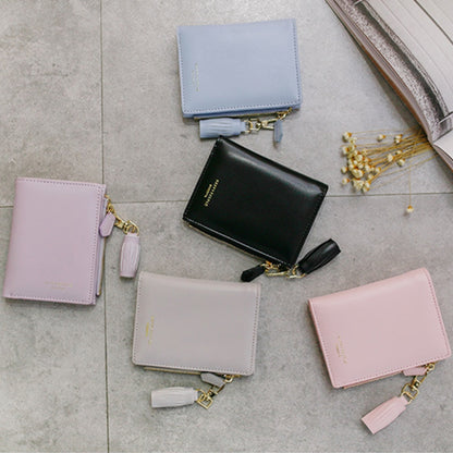 Brief Design Bifold Tassel Women Wallet PU Leather Short Credit Card Holder Purse