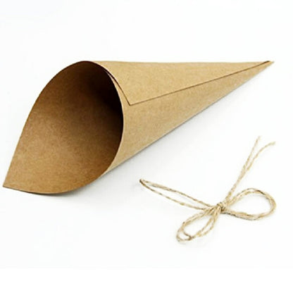 100 PCS Kraft Paper Cone Bouquet Candy Bag Christmas Wedding Party Gift Wrap with Twine, Bouquet Kraft Paper Cone