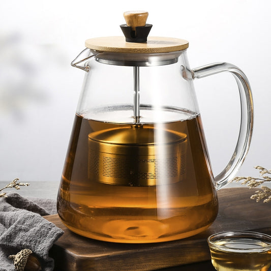 Stainless Steel Infuser Teapot Clear Borosilica Glass Filter Heat Resistant Coffee Puer Tea Pot Heated Container Boiling Kettle, 750ml