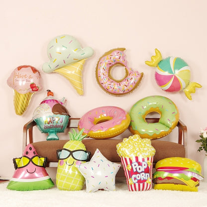 4 PCS Doughnut Candy Ice Cream Shaped Foil Balloons Happy Birthday Decorations Big Inflatable Helium