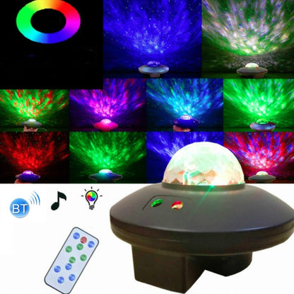 جهاز عرض ليزر مائي LED مزود بموجة مائية وسماء مرصعة بالنجوم وجهاز تحكم عن بعد USB وبلوتوث وجهاز تحكم صوتي وضوء ليزر وكرة سحرية دوارة