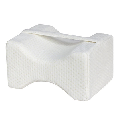 Orthopedic Memory Foam Knee Wedge Pillow for Sleeping Sciatica Back Hip Joint Pain Relief Contour Thigh Leg Pad Support Cushion, White, White+bandage, Navy blue grid+bandage