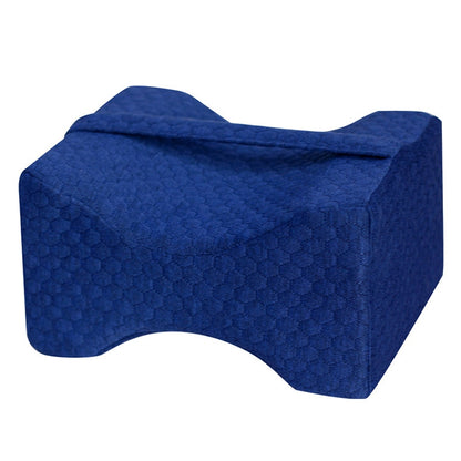 Orthopedic Memory Foam Knee Wedge Pillow for Sleeping Sciatica Back Hip Joint Pain Relief Contour Thigh Leg Pad Support Cushion, White, White+bandage, Navy blue grid+bandage