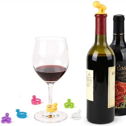 7 PCS Cartoon Silicone Sealed Spiral Red Wine Stopper + Cup Feet Set, Random Color Delivery, 7 PCS Cartoon Shape