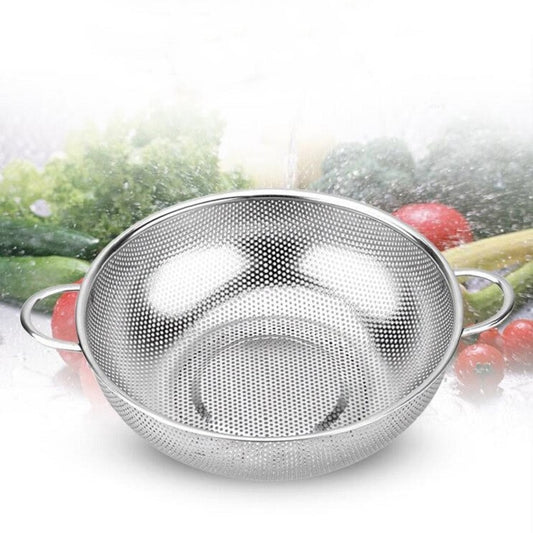Stainless Steel Round Wash Basket Binaural Wash Rice Basket Drain Basin, 19cm, 22cm, 25cm, 28cm, 31cm
