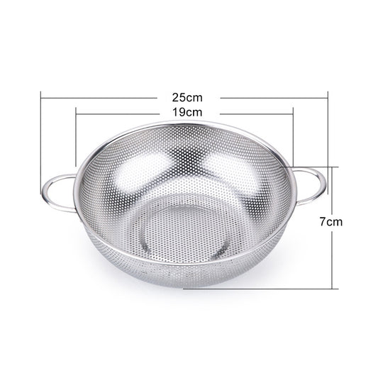 Stainless Steel Round Wash Basket Binaural Wash Rice Basket Drain Basin, 19cm, 22cm, 25cm, 28cm, 31cm