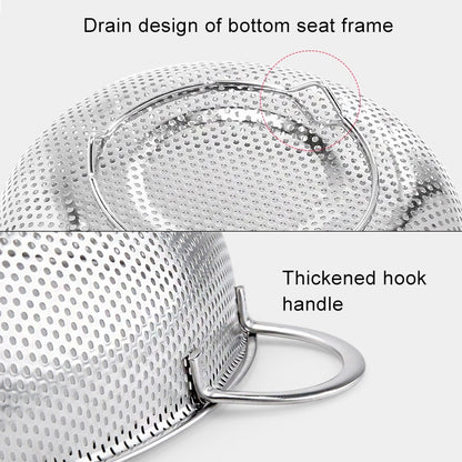 Stainless Steel Round Wash Basket Binaural Wash Rice Basket Drain Basin, 19cm, 22cm, 25cm, 28cm, 31cm