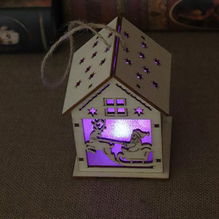 Christmas Luminous Wooden House Christmas Tree Decorations Hanging Ornaments DIY Gift Window Decoration, Small Pulling Santa Claus, Small Crutches Santa, Small House, Small Elk, Large Snowman, Large Santa, Large Elk