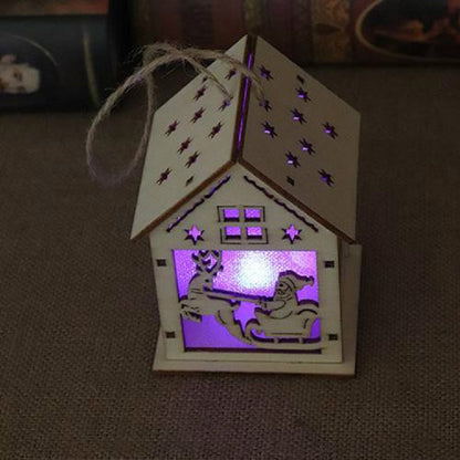 Christmas Luminous Wooden House Christmas Tree Decorations Hanging Ornaments DIY Gift Window Decoration, Small Pulling Santa Claus, Small Crutches Santa, Small House, Small Elk, Large Snowman, Large Santa, Large Elk