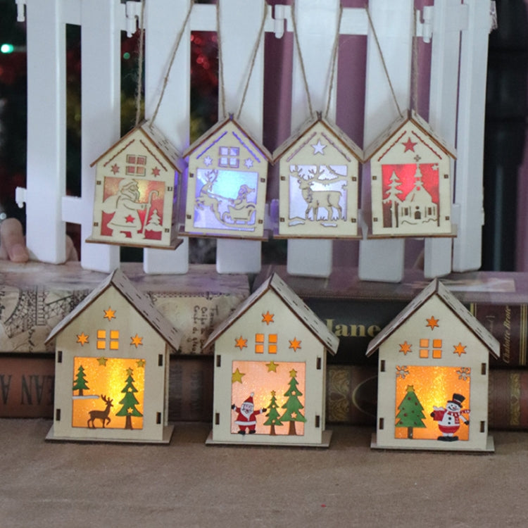 Christmas Luminous Wooden House Christmas Tree Decorations Hanging Ornaments DIY Gift Window Decoration, Small Pulling Santa Claus, Small Crutches Santa, Small House, Small Elk, Large Snowman, Large Santa, Large Elk