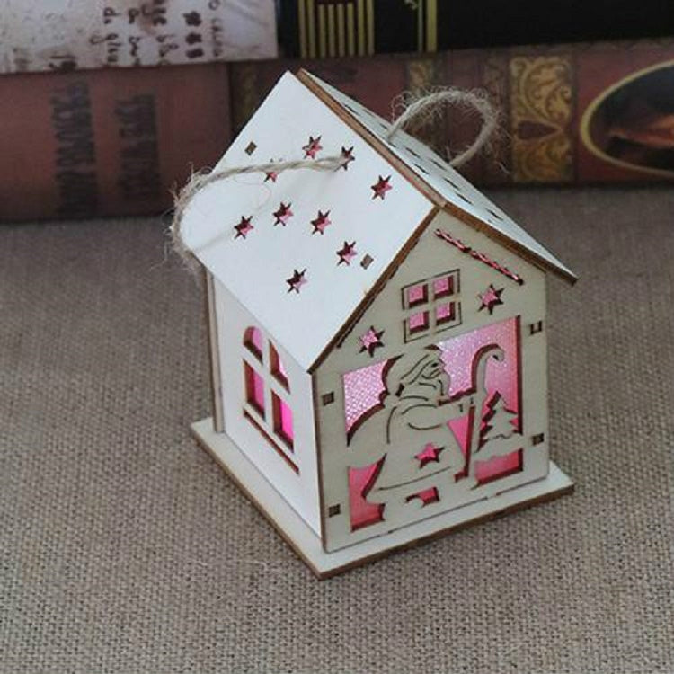Christmas Luminous Wooden House Christmas Tree Decorations Hanging Ornaments DIY Gift Window Decoration, Small Pulling Santa Claus, Small Crutches Santa, Small House, Small Elk, Large Snowman, Large Santa, Large Elk