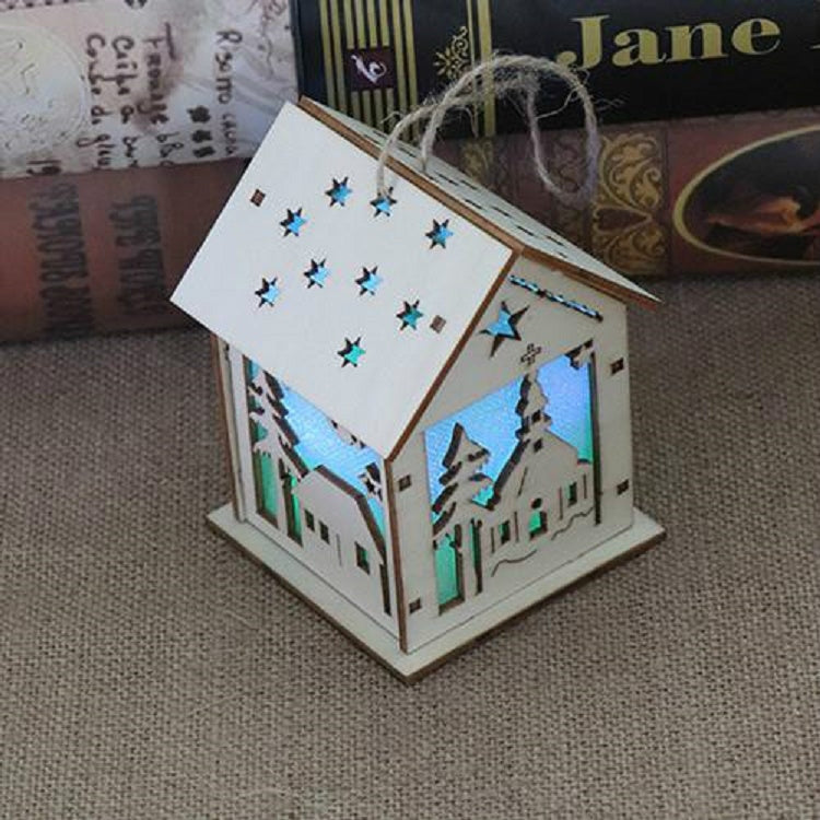Christmas Luminous Wooden House Christmas Tree Decorations Hanging Ornaments DIY Gift Window Decoration, Small Pulling Santa Claus, Small Crutches Santa, Small House, Small Elk, Large Snowman, Large Santa, Large Elk