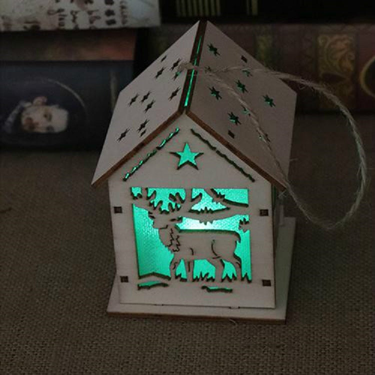 Christmas Luminous Wooden House Christmas Tree Decorations Hanging Ornaments DIY Gift Window Decoration, Small Pulling Santa Claus, Small Crutches Santa, Small House, Small Elk, Large Snowman, Large Santa, Large Elk