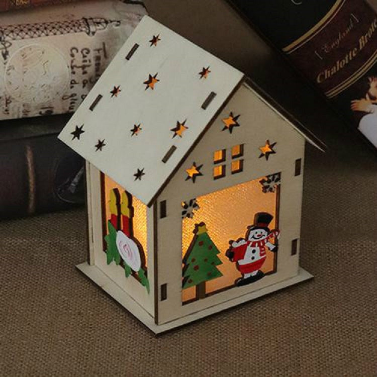 Christmas Luminous Wooden House Christmas Tree Decorations Hanging Ornaments DIY Gift Window Decoration, Small Pulling Santa Claus, Small Crutches Santa, Small House, Small Elk, Large Snowman, Large Santa, Large Elk