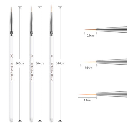 3 PCS Nail Art Brush Crystal Acrylic Thin Liner Drawing Pen Painting Stripes Flower Manicure Tools