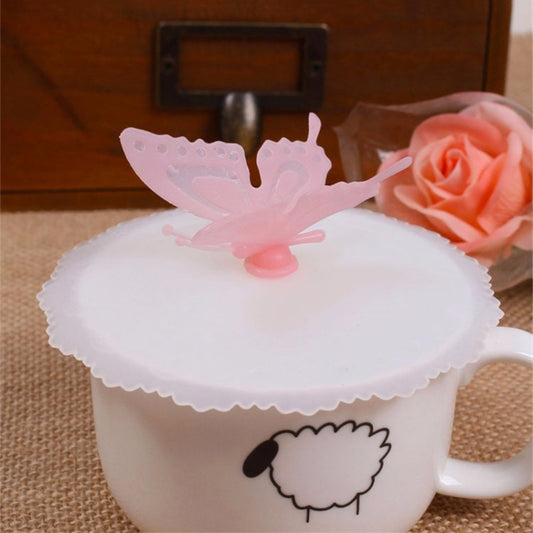 2 PCS Creative Dustproof Silicone Butterfly Transparent Lace Cup Cover, Pink, Yellow, Blue