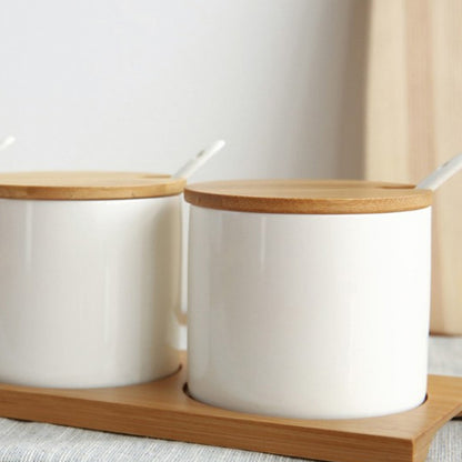 3pcs / Set Simple Life Creative Ceramics Kitchen Food Containers Organizer Jars For Spices Sugar-bowl Condiment Box Kitchen Storage Bottl, Ceramics (2 sets )
