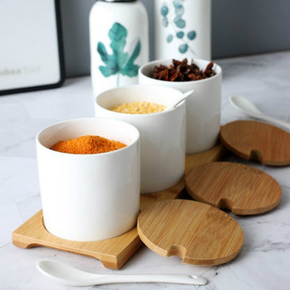 3pcs / Set Simple Life Creative Ceramics Kitchen Food Containers Organizer Jars For Spices Sugar-bowl Condiment Box Kitchen Storage Bottl, Ceramics (2 sets )