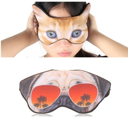 3D Eye Mask Shading Sleeping Cartoon Animal Printed Eye Mask, Glasses, Cat, Pug, Glasses Dog, Tiger