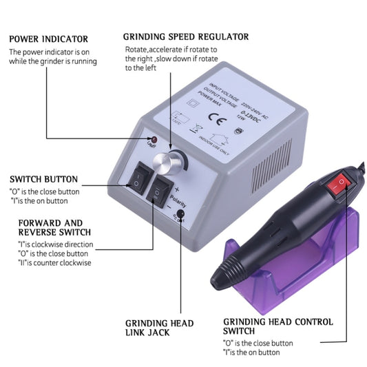 Professional Electric Nail Drill Manicure Machine Pedicure Nail Art Equipment Electronic Nail File with Drills 6 Bits, 220V EU, 110V US