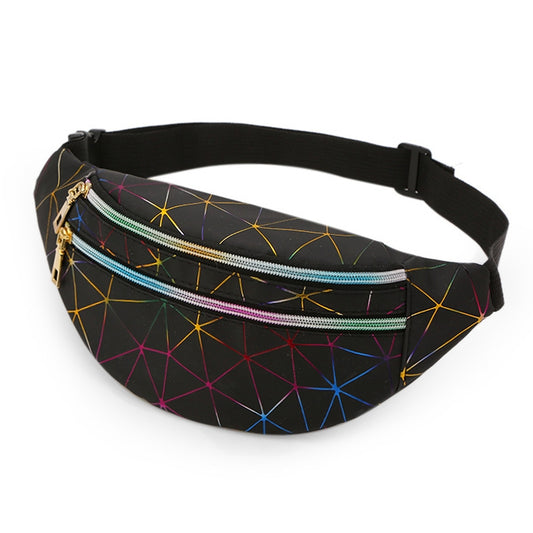 Laser Pattern PU Leather Waist Bags Women Fanny Pack Single Shoulder Bag, Double Zipper Rhombus (Black ), Double Zipper Rhombus (Pink), Double Zipper Rhombus (Sliver)