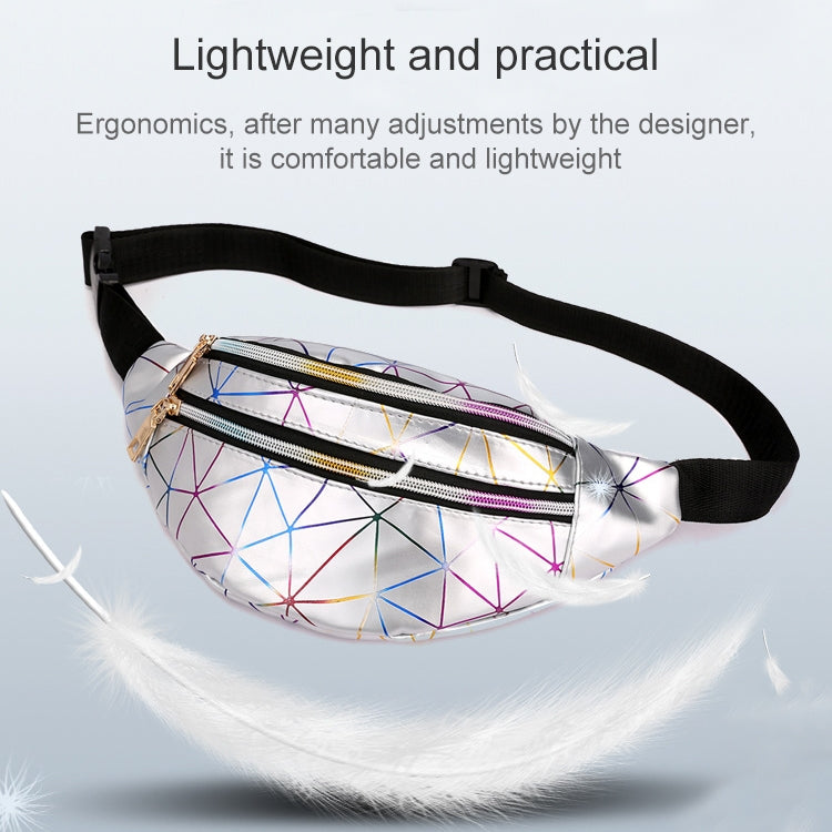 Laser Pattern PU Leather Waist Bags Women Fanny Pack Single Shoulder Bag, Double Zipper Rhombus (Black ), Double Zipper Rhombus (Pink), Double Zipper Rhombus (Sliver)