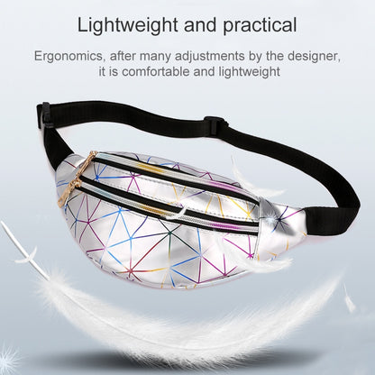 Laser Pattern PU Leather Waist Bags Women Fanny Pack Single Shoulder Bag, Double Zipper Rhombus (Black ), Double Zipper Rhombus (Pink), Double Zipper Rhombus (Sliver)