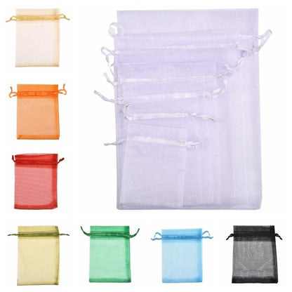 100 PCS Gift Bags Jewelry Organza Bag Wedding Birthday Party Drawable Pouches, 7X9cm