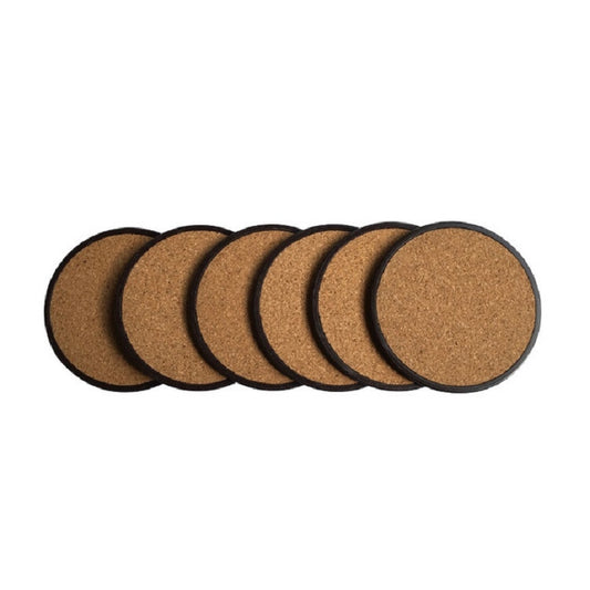 Home Daily Wood Round Cork Coaster PP Coaster Holder, 6 Coasters