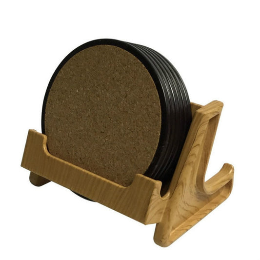 Home Daily Wood Round Cork Coaster PP Coaster Holder, 6 Coasters