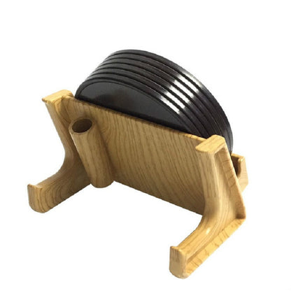 Home Daily Wood Round Cork Coaster PP Coaster Holder, 6 Coasters