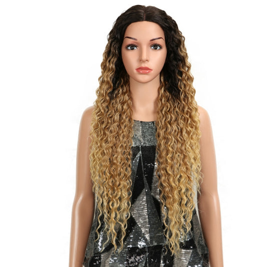 Long Curly Hairpiece High Temperature Fiber Hair 23 Inch Natural Blonde Synthetic Lace Front Wigs