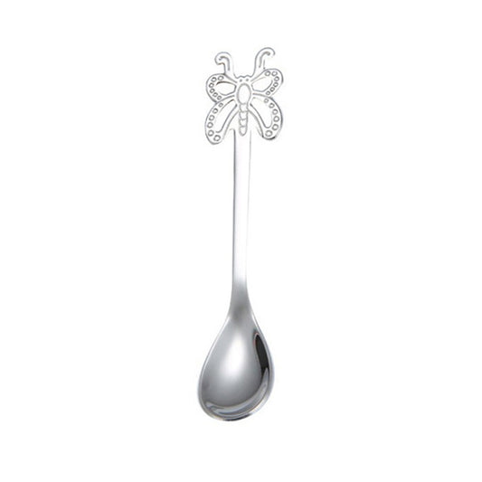 Multicolor Stainless Steel Butterfly Coffee Spoon Fruit Cold Drink Ice Cream Dessert Tea Spoon, Silver, Gold, Rose Gold, Rainbow, Black, Purple